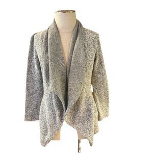 BNCI Cardigan Womens Small Gray Tweed Drape Front Shawl Collar Long Sleeve